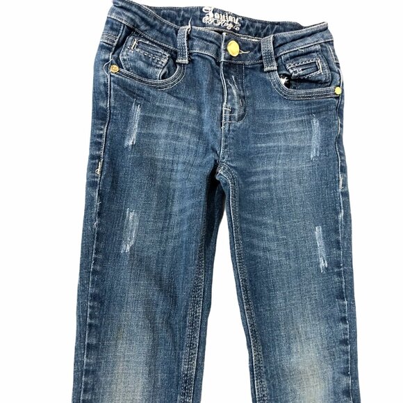 Jeans Distressed Women 7 Blue Medium Wash Pockets Straight Leg Low Rise Slimming - Picture 6 of 7